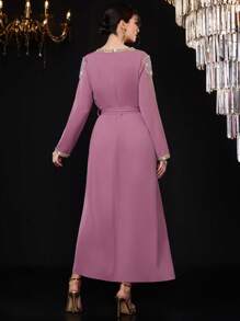 Al Najma Women's Long Sleeve Tassel Patchwork Arabian Style Dress - Pink - View 2