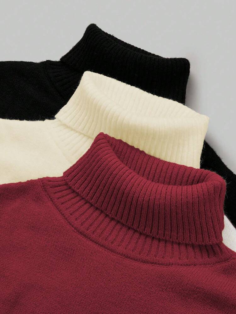 Plus Size Solid Color High Neck Thickened Sweater Knit Pullover Fall Winter