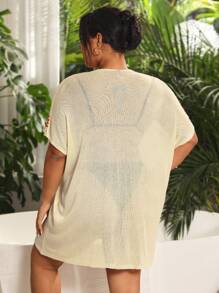 SHEIN Swim Curve Plus Size Women's Floral Pattern Open-Front Kimono Summer - Beige - View 2