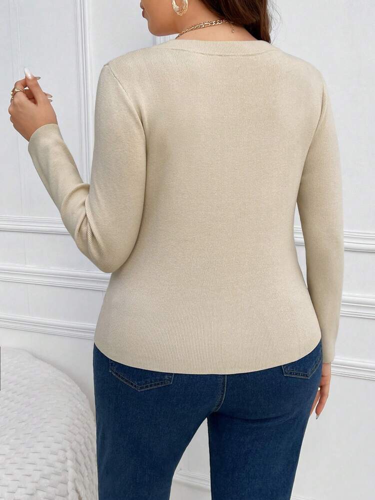 Plus Size Solid Color Slim Fit Long Sleeve Sweater Knit Pullover Fall Winter