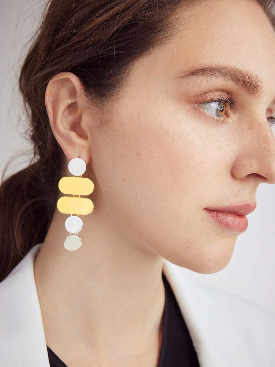 MOTF GOLD & SILVER DOUBLE COLOR GEOMETRIC PENDANT DANGLE EARRINGS