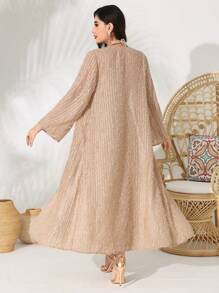 Modelyn Women's Solid Color Halter Neck Dress And Cardigan Two Pieces Set 2 Pieces Set - Khaki - View 7