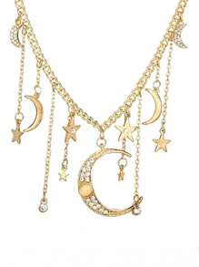 ROMWE Hippie Boho Pha lê Sao & Mặt trăng Vòng cổ mặt dây chuyền Đối với phụ nữ , Buổi tiệc Đồ trang sức - Vàng - Xem 2