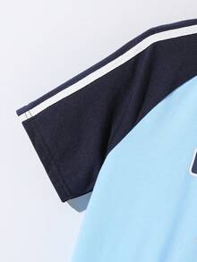 SHEIN Cậu bé Tween Lỏng lẻo Thể thao Khối màu Mẫu Raglan Ngắn Áo thun - Màu xanh lam - Xem 5