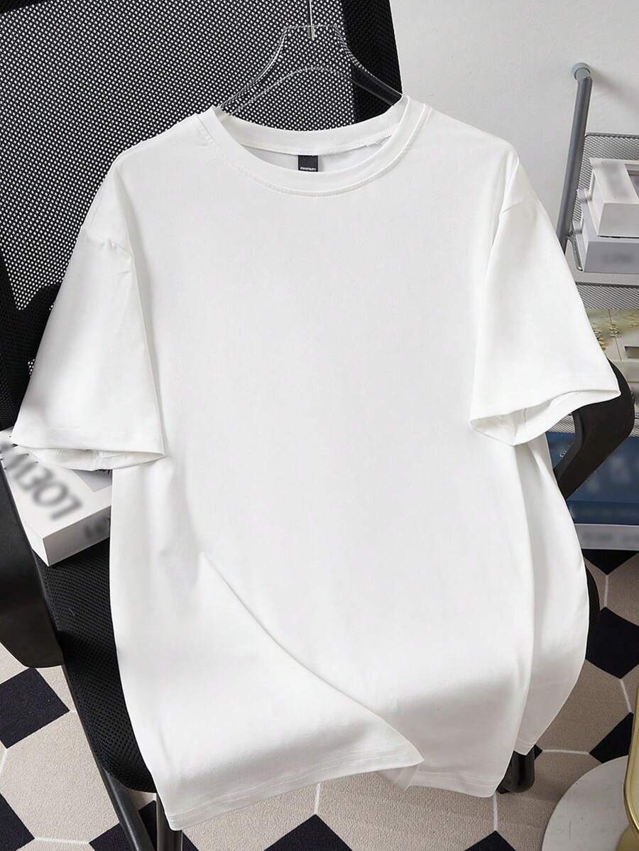 Manfinity Hypemode Camiseta básica de manga corta de unicolor y corte slim para hombres, para salir - Blanco - Ver 1