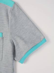 Manfinity Homme Men Office Color Block Patch Detail Collar Polo Shirt, For Husband - Grey - View 4