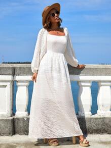RueChic 白色刺繡長款連衣裙 - 白色 - 查看 4