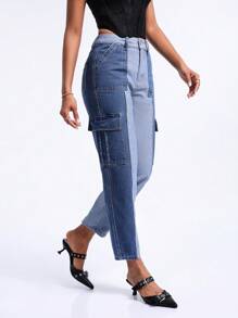 SHEIN BAE Women's Cargo Pocketed Denim Trousers - Blue - View 6