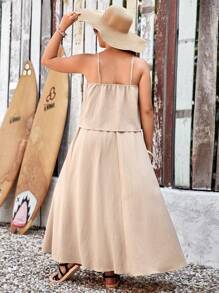 SHEIN VCAY Plus Size Women's Textured Fabric Holiday Camisole Top And Skirt Set