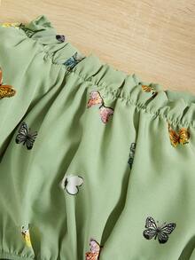 SHEIN Conjunto De Ropa Informal Y Linda Con Estampado De Mariposas Para Chicas Jóvenes, 2 Piezas Por Conjunto - Verde - Ver 3