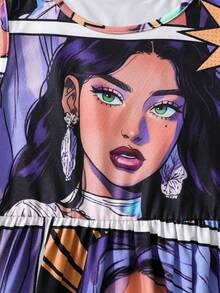 SHEIN 少女時尚休閒街頭風卡通印花無袖裙 - 彩色 - 查看 4