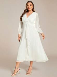 Thanh lịch Phong cách Off-shoulder Váy phù dâu Với Ruffle Cạnh Và Xoắn Thiết kế nút - trắng - Xem 3