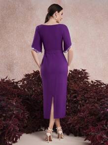 Modelyn Women's Solid Color Square Neckline Split Hem Dress Long Evening Dresses - Purple - View 2