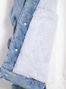 Manfinity Áo khoác denim lót nhiệt phối màu cho nam có cổ ve - Rửa trung bình - Xem 8