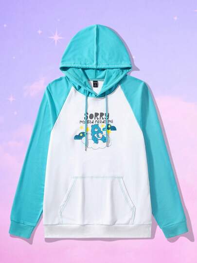 ROMWE X Care Bears Sweat-shirt À Manches Longues Raglan Imprimé Ours De Dessin Animé Pour Hommes