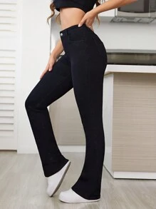 SHEIN Tall 高腰丹寧鈴擺褲