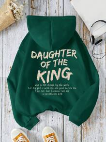 SHEIN EZwear 女士加大码绿色标语印花卫衣 - 墨綠色 - 查看 1