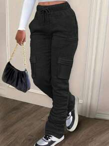 Maweii Plus Size Drawstring Waist Sweatpants With Flap Pockets And Side Stripes
