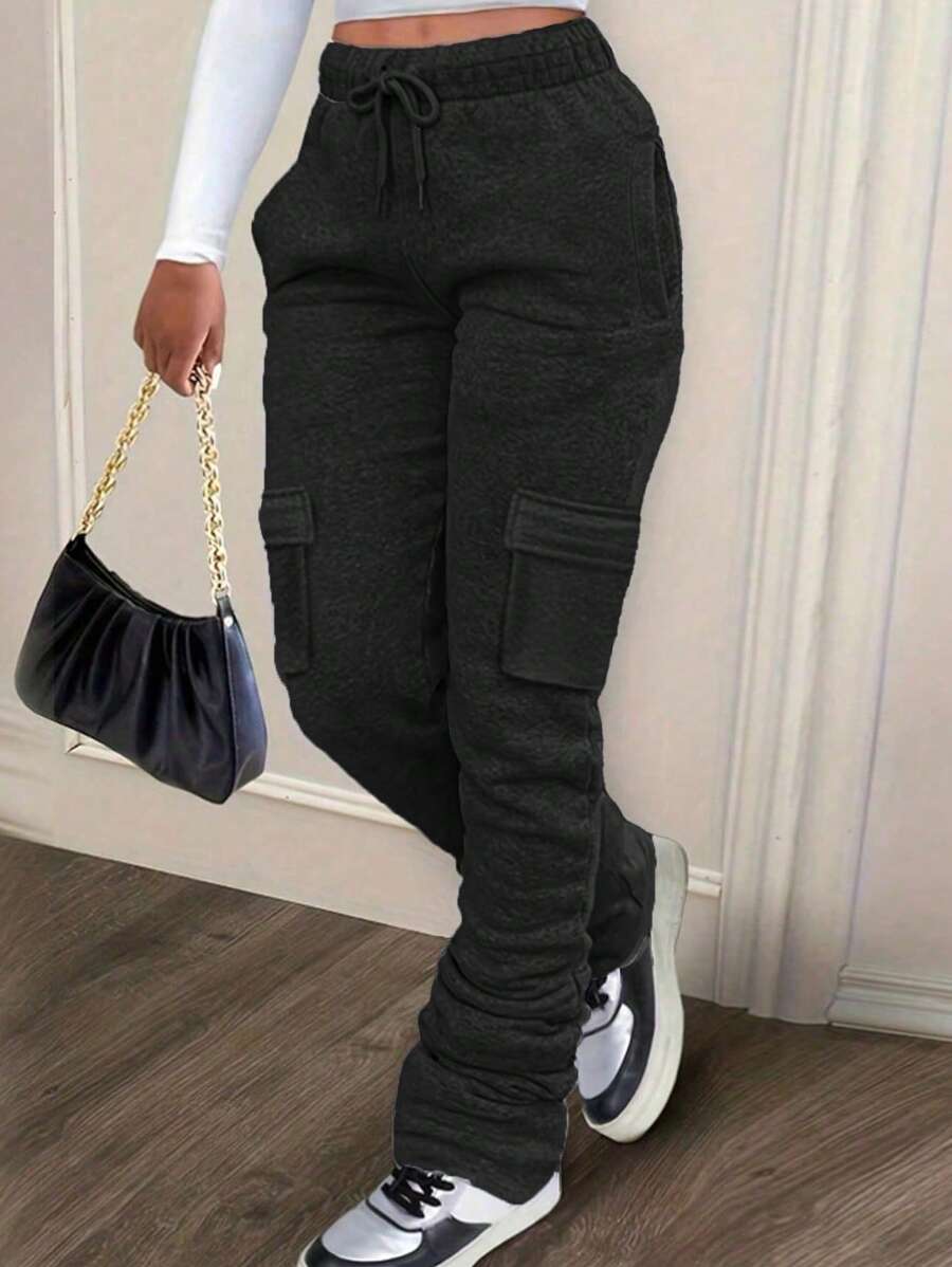 Maweii Plus Size Drawstring Waist Sweatpants With Flap Pockets And Side Stripes
