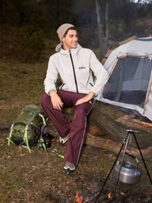 Gym Rark Men's Letter Print Hooded Camping Sports Jacket Sports Jacket - Khaki - View 3