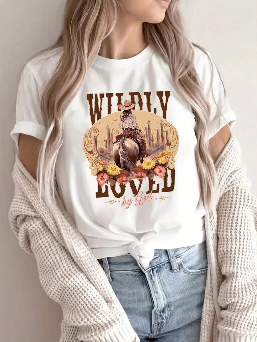 SHEIN LUNE Của phụ nữ Mẫu In Ngắn tay Áo thun - trắng - Xem 1