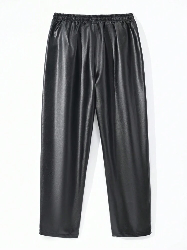 Men's Color Block Drawstring Leather Pants