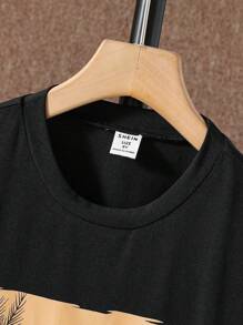 SHEIN Cậu bé Tween Bản in nhiệt đới Áo thun & Nút phía trước Bộ quần short - Nhiều màu - Xem 6