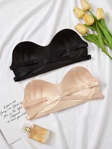 2pcs/Set Teen Girl's Strapless Wrapped Chest Push-Up Invisible Bra, For Off-Shoulder Clothes - Multicolor - View 2