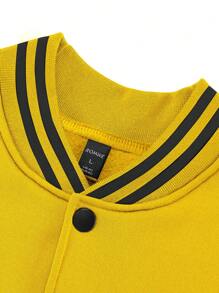 ROMWE MEN Street Life Men Letter Spider Web Pattern Color-Block Baseball Jacket - Yellow - View 5