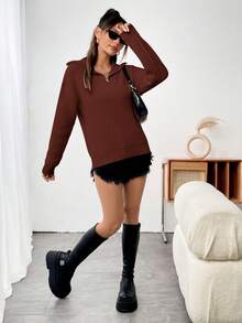 SHEIN Unity Của phụ nữ Màu thuần Giải trí Áo len - màu nâu - Xem 5