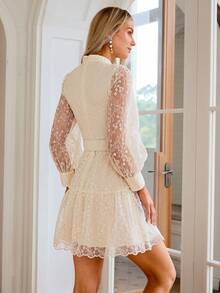 Simplee Women's Embroidered Mesh Dress - Apricot - View 2