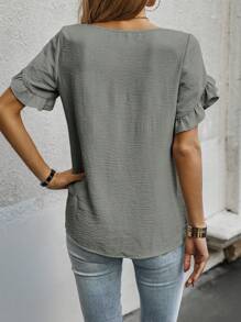 SHEIN Women's Round Neck Blouse With Puff Sleeves