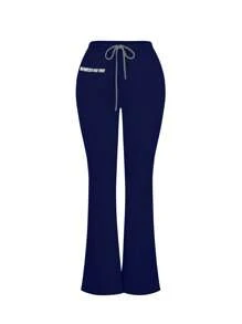 Chiquease Solid Colored Pants With Letter Print Waistband