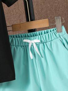SHEIN Cậu bé Tween Bản in nhiệt đới Áo thun & Nút phía trước Bộ quần short - Nhiều màu - Xem 4
