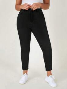 SHEIN EZwear Plus Size Women's Slim Fit Cropped Jeans - Black - View 2