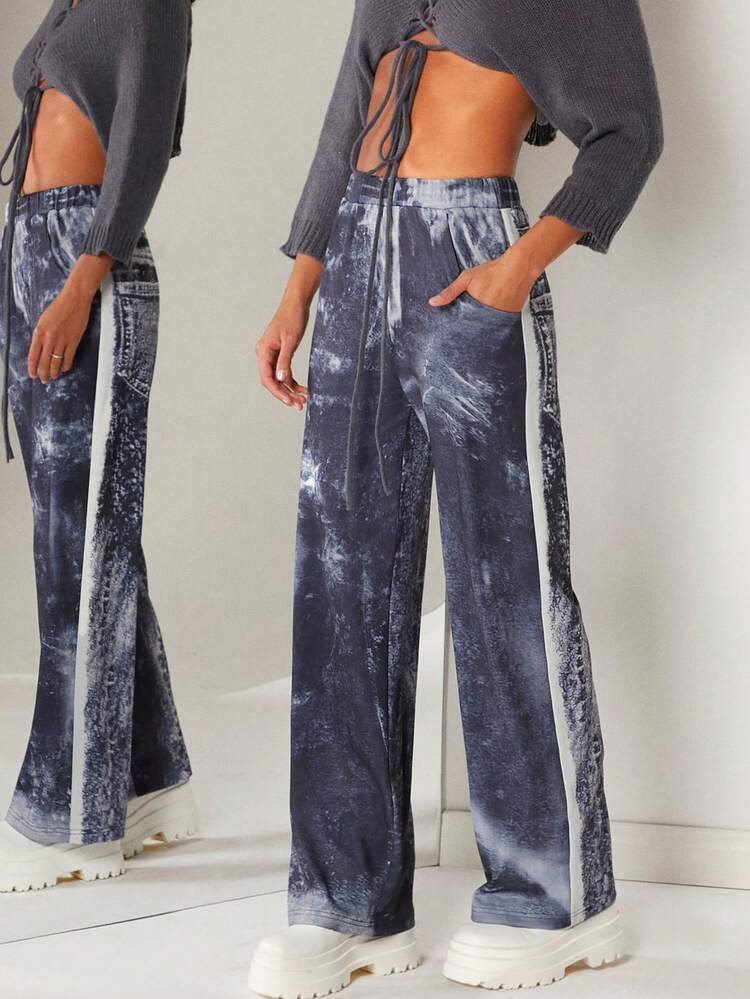 Women Casual Pocket Printed Pants, Everyday Wear