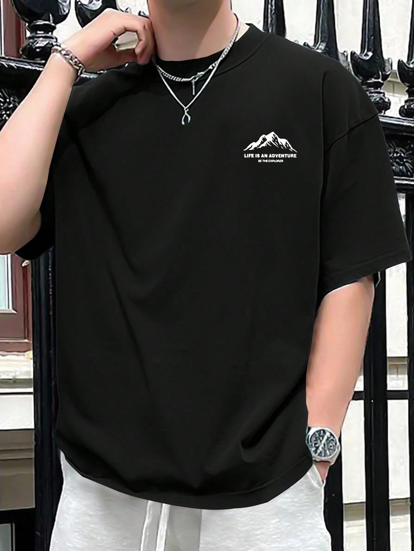 Men's Casual Simple Mountain Graphic Print Short Sleeve T-Shirt