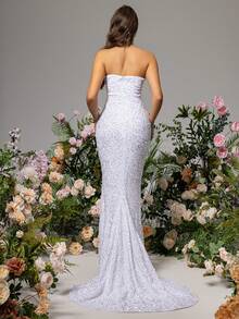 LOVE&LEMONADE Strapless Split White Wedding Dress - White - View 2