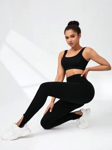 Activina Seamless & High Elasticity Sports Cropped Leggings Yoga Women Pants - Black - View 4