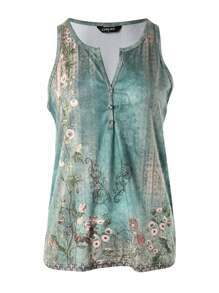 ChicMe Floral Print Sleeveless Tank Top Casual Retro Design Lightweight Summer Top