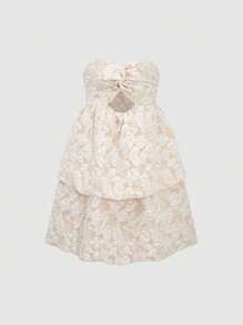 SHEIN Unity Twist Detail Cut Out Jacquard Strapless Dress - Apricot - View 1