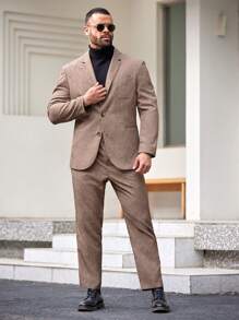 EASEVO Men's Plus Size Woven Casual Suit 2pcs/Set - Khaki - View 1