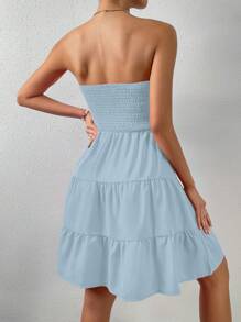 SHEIN LUNE 女士無肩帶荷葉邊連衣裙 - 藍色 - 查看 2