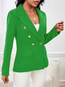 Calvaya Women's Double-Breasted Solid Color Suit Jacket