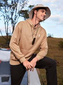 SHEIN In My Nature Men's Outdoor Long Sleeve Hoodie With Kangaroo Pocket