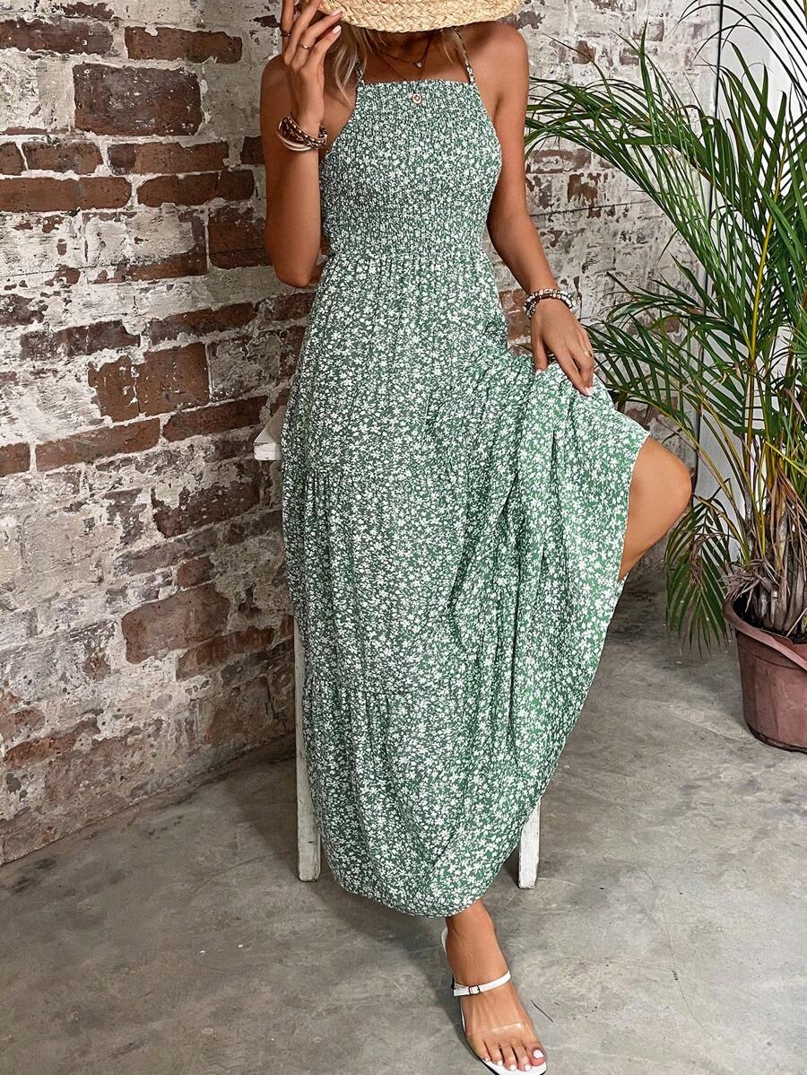 Breezaya Women's Floral Print Halterneck Swing Dress - Green - View 1