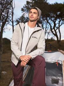 Gym Rark Men's Letter Print Hooded Camping Sports Jacket Sports Jacket - Khaki - View 4