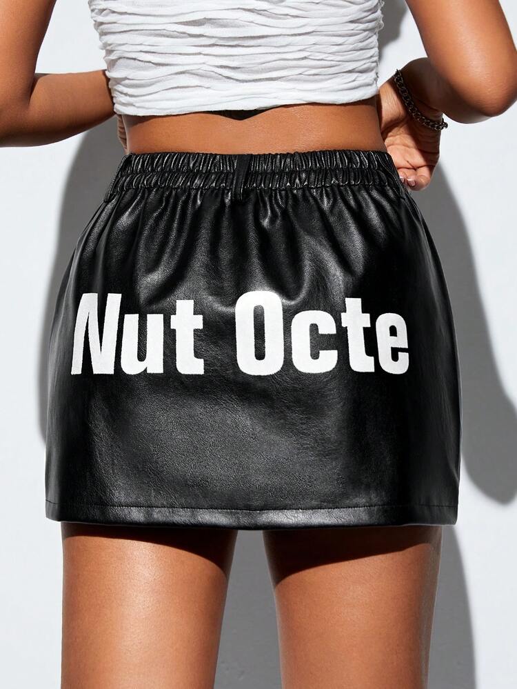 Women's Elastic Waist Letter Printed Skirt