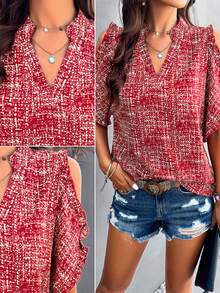 2024 Spring/Summer Stylish Casual Off-The-Shoulder Top With Notched Collar - Burgundy - View 6