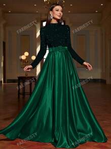 Faeriesty Faeriesty Mock Neck Contrast Sequin Satin Formal Dress